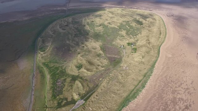 Aerial view of Holy Island Causeway and its area, Holy Island, United Kingdom