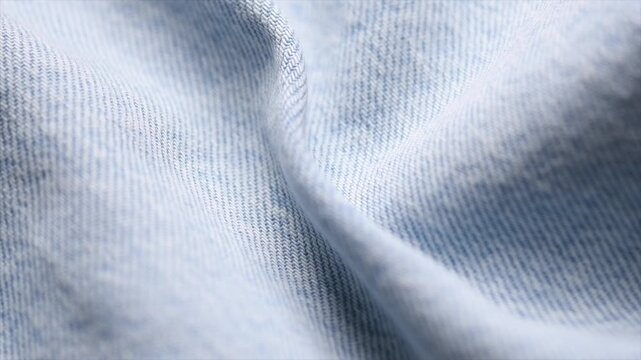 Blue denim cotton jeans fabric texture, jean background, textile backdrop, top view. wallpaper, blue jean fabric close up. Rotating, slow motion 