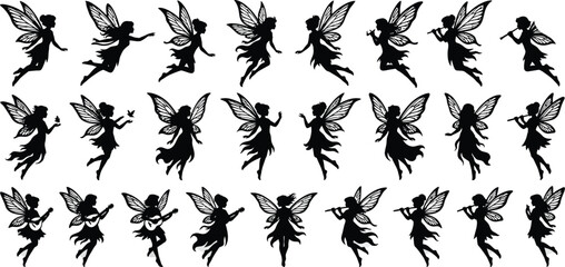 Fototapeta premium Fairy silhouettes collection black vector illustration on a white background