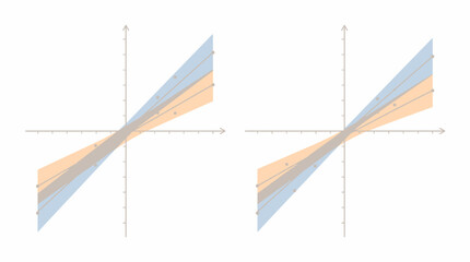Naklejka premium Mathematical graphs illustrate linear functions with shaded areas representing variable ranges on a coordinate plane.