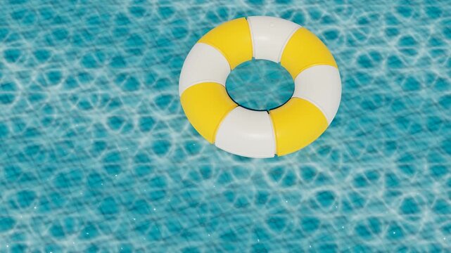 Yellow and white lifebuoy floating in clear pool water. 3d rendering