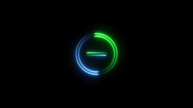 Neon glowing loading circle animation with minus symbol, digital progress indicator
