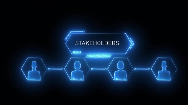 Stakeholders concept for business finance stakeholder investment management. Different stakeholders contact collaboration for company organization. Animated stakeholders icon on transparent background