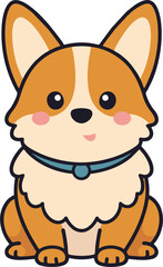 Fototapeta premium Cute Kawaii Corgi Puppy Illustration Featuring an Adorable Sitting Dog with a Blue Collar in Vector Style