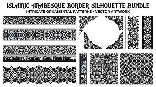 Islamic arabesque border silhouette vector bundle