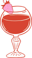 Fototapeta premium Whimsical cocktail glass with strawberry. Hand drawn party drinks vector illustration series for birthdays, weddings, Valentine and New Year celebration designs.