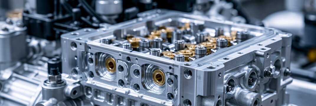 Medium shot of a reinforced crankcase engine module highlighting durability and strength for hybridready gasoline systems in industrial settings.