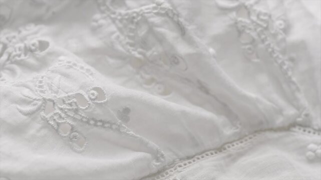 Handmade embroidered lace close-up, rotating background, top view, vintage, hand made