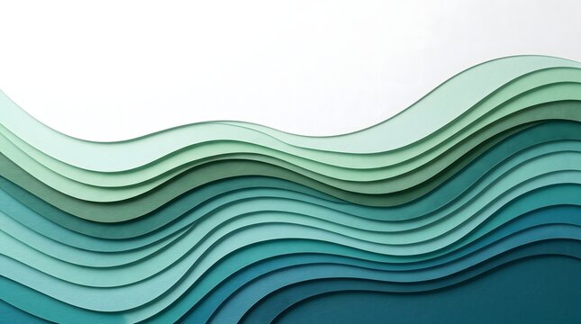 Abstract flowing wave background in soft teal gradient. Minimalist seamless pattern for modern design projects