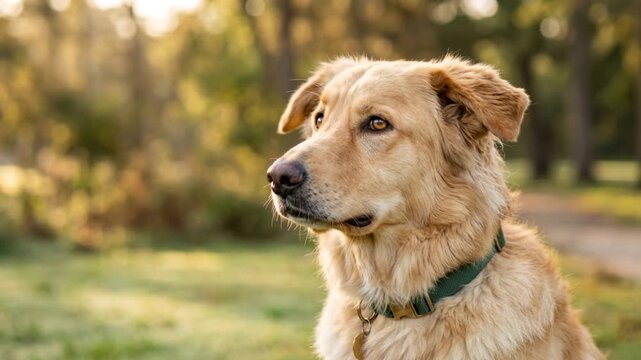golden shepherd dog close up in central park new york morning light video