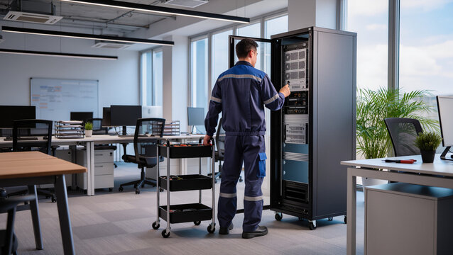 Technician Working in Corporate Office
