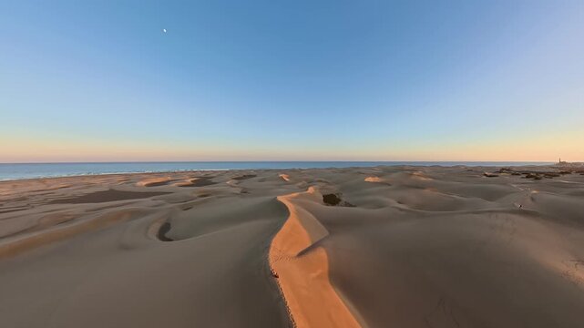 Aerial shot of dunes near Playa Ingles at sunset on Gran canaria