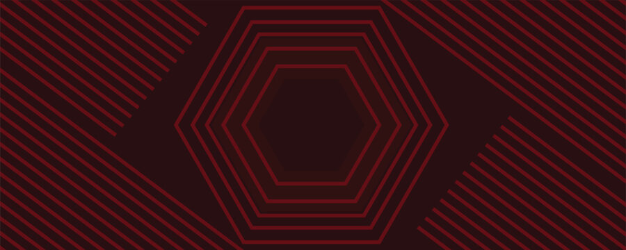 red glow hexagon tunnel loop. Seamless 4K animation. Abstract motion screen background with animated loop box. Glowing neon frames with bright colors on a black background. 3D rendering