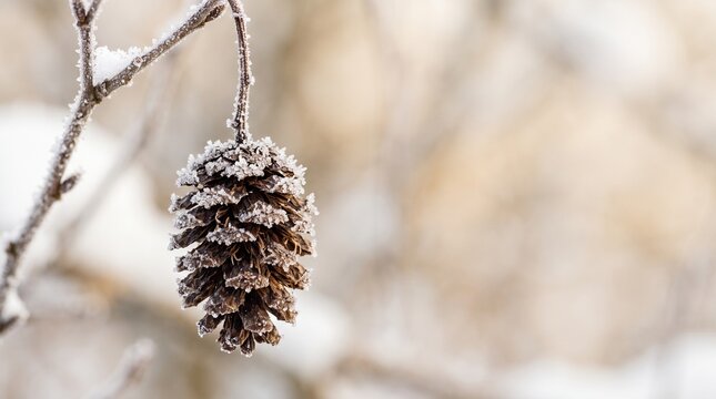 Creative frosted pinecone, winter, snowy branch, frozen forest element 2k