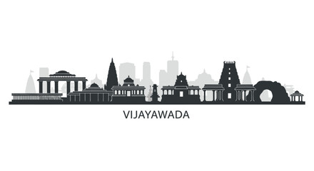 Fototapeta premium Vijayawada skyline silhouette, India. Cityscape illustration with famous landmarks.