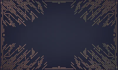 Luxury art deco frame with elegant golden geometric lines and vintage Gatsby ornaments on dark background. Wedding invitations, VIP cards, posters, banners, hotel branding, packaging. © marylia17