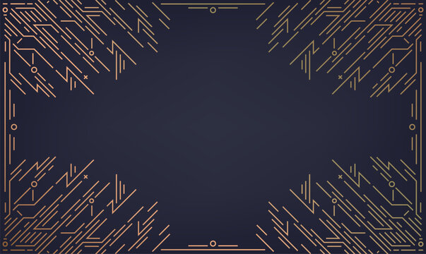 Luxury art deco frame with elegant golden geometric lines and vintage Gatsby ornaments on dark background. Wedding invitations, VIP cards, posters, banners, hotel branding, packaging.