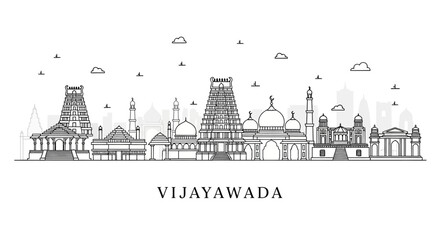 Naklejka premium Vijayawada Skyline Outline - Famous Landmarks of India
