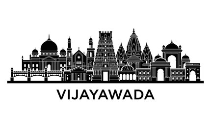 Fototapeta premium Vijayawada Skyline Silhouette - Famous Indian City Landmarks