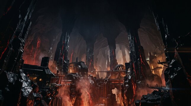 Creative Dark fantasy landscape, apocalyptic scene, fiery destruction, ominous atmosphere 2k