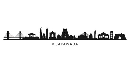 Obraz premium Vijayawada Skyline Silhouette - Landmarks and Bridges on White Background