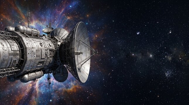 Creative Space station, spacecraft, galaxy background, futuristic satellite, space exploration 2k