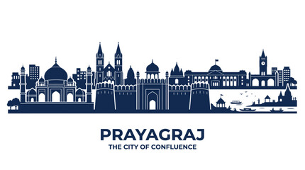 Fototapeta premium Prayagraj City Skyline Silhouette - India - Vector Art