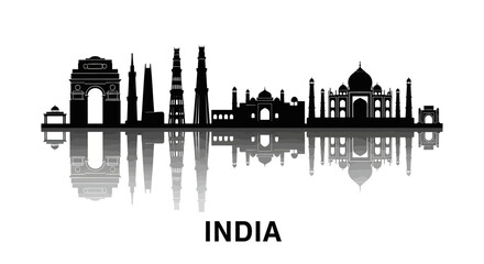 Obraz premium India Skyline Silhouette | Famous Landmarks of Delhi and Agra