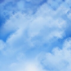 Fototapeta premium Beautiful soft blue sky background featuring fluffy white clouds with dreamy atmosphere. Perfect for nature-themed designs, wallpapers, banners, websites, presentations, social media, and background.