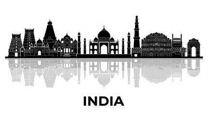Fototapeta premium India Skyline Silhouette: Iconic Landmarks Reflection
