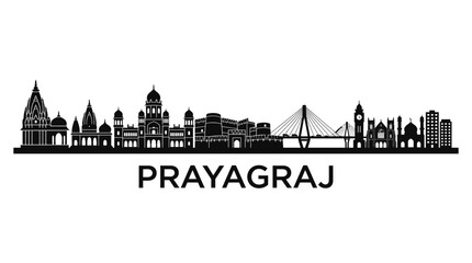 Obraz premium Prayagraj Cityscape Skyline Silhouette, India - Landmark Architecture