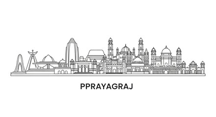 Obraz premium Prayagraj City Skyline Outline Illustration | India Landmarks