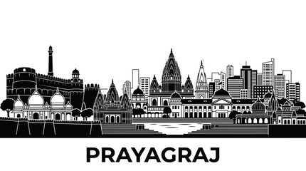 Fototapeta premium Prayagraj city skyline silhouette black and white vector illustration