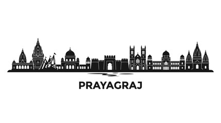 Obraz premium Prayagraj City Skyline Silhouette. India Architecture Landmark Panorama.