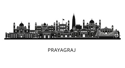 Obraz premium Prayagraj Skyline Silhouette - India Cityscape Landmark Architecture