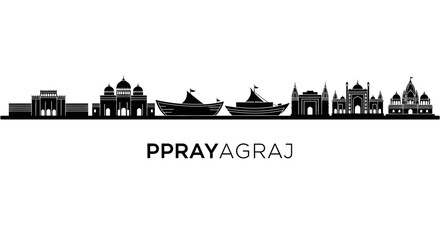 Obraz premium Prayagraj Skyline Silhouette - India City Landmark Panorama