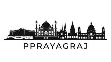 Obraz premium Prayagraj India Cityscape Silhouette - Taj Mahal Icon, Architecture