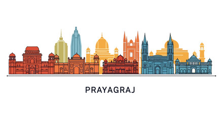 Obraz premium Prayagraj Skyline Cityscape, India Historical Architecture Vector Art