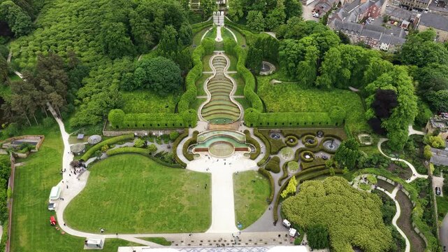 Aerial view of Alnwick Gardens, Alnwick, United Kingdom