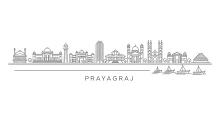 Obraz premium Prayagraj Skyline Panorama Outline Art - India City Landmark Vector