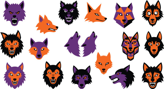 Aggressive wolf and fox head collection mascot designs for sports teams