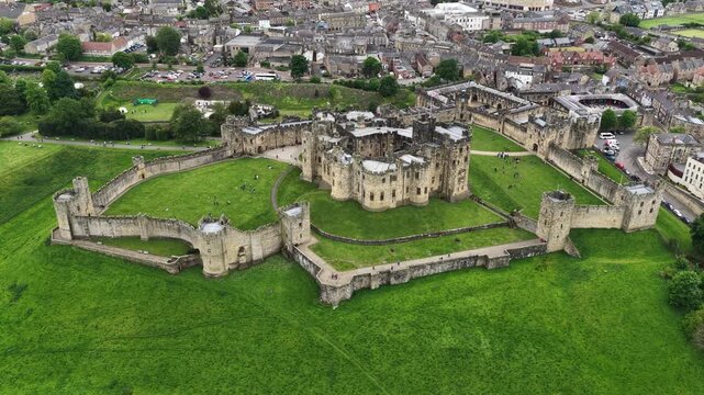 Aerial view of Alnwick Castle, Alnwick, United Kingdom