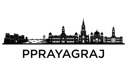Obraz premium Prayagraj Skyline Silhouette - Historic Indian City Architecture