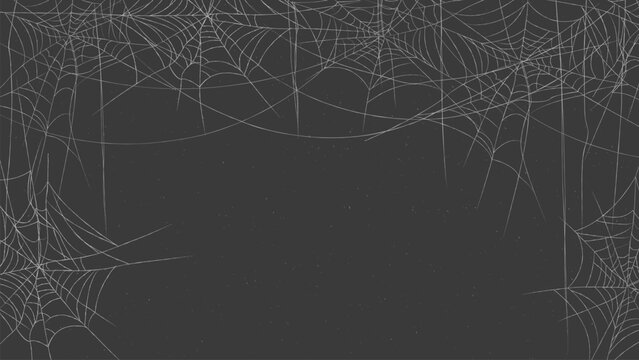 Spooky spiderweb in Halloween style. Cobweb silhouette against gray wall. Vector illustration for Halloween design with scary elements.