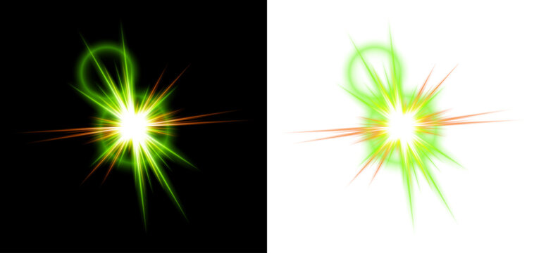 Vibrant green light effect starbursts dynamic glows. PNG Overlay on transparent background.