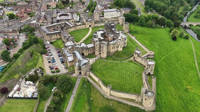 Aerial view of Alnwick Castle, Alnwick, United Kingdom