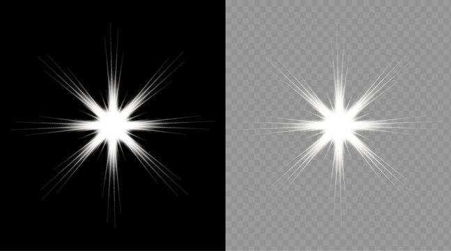 Dynamic starburst light effect bright sparkle on transparent background. for design