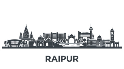 Obraz premium Raipur Skyline Silhouette - Famous Landmarks of Indian City