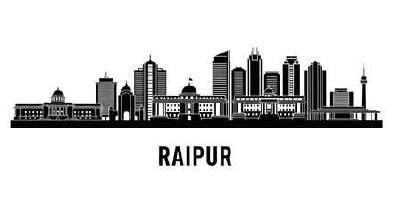 Naklejka premium Raipur Skyline Silhouette - Iconic City Buildings and Landmarks