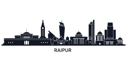 Naklejka premium Raipur Skyline Silhouette - Indian City Landmark Landmarks